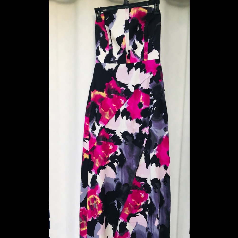 Banana Republic Strapless Floral Maxi Dress in Pink, Black, White